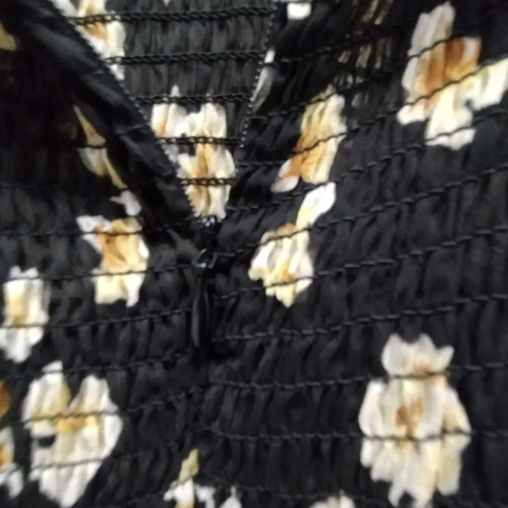 O.P.T. Floral Ruffle Neck Blouse Large Black Sheer Long Sleeve Romantic Top - Picture 11 of 15